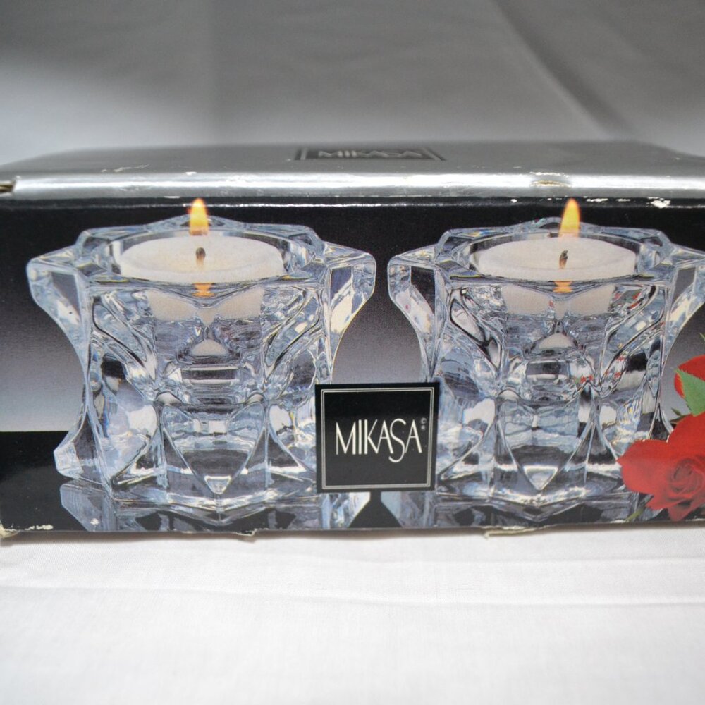 Mikasa “Sparkling Star” Crystal Candle Holders (Set of 2) Style Q0227/339